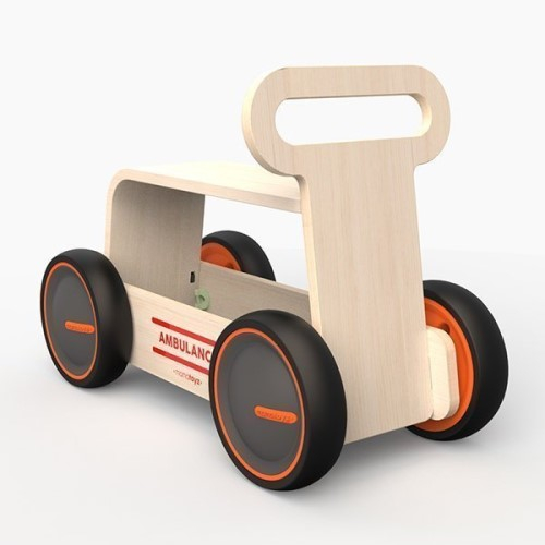 Masinuta ride-on, premergator si carucior de jucarii MamaToyz DriveMe Wood, Ambulanta - Jucarie din lemn 3 in 1 [5]