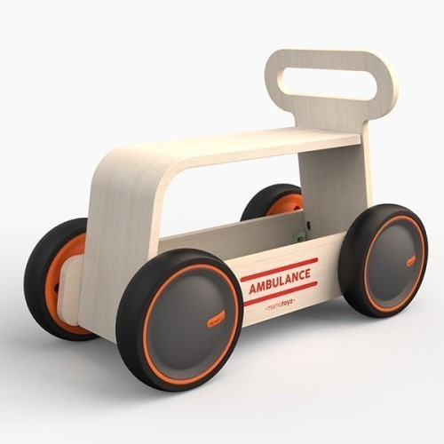 Masinuta ride-on, premergator si carucior de jucarii MamaToyz DriveMe Wood, Ambulanta - Jucarie din lemn 3 in 1 [3]