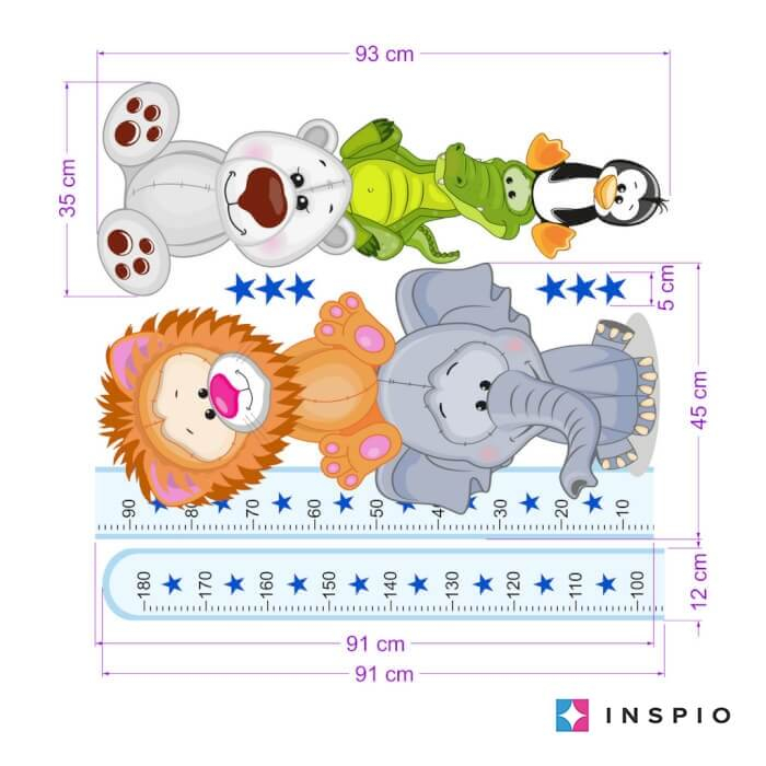 Metru albastru cu animale in camera copiilor, 45 x 188 cm [2]