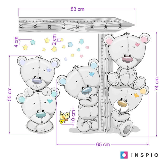 Metru de masurat copii  pentru perete - Ursuleti, 150 cm [2]