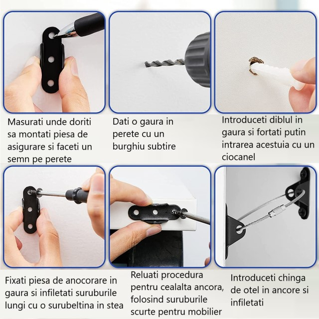 Pachet 6 kituri anti-rasturnare mobilier, protectie copii, protectie cutremur, Empria, Diverse culori [8]