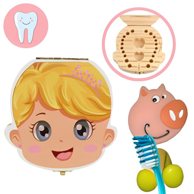 PACHET: Accesorii dintisori copii, Cutie amintiri, fetita + Suport periuta de dinti copii, Pig, Empria