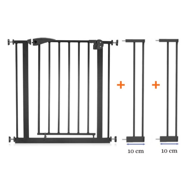 PACHET: Poarta de siguranta pentru copii si 2 extensii, dimensiuni ajustabile 76-100 cm, Negru