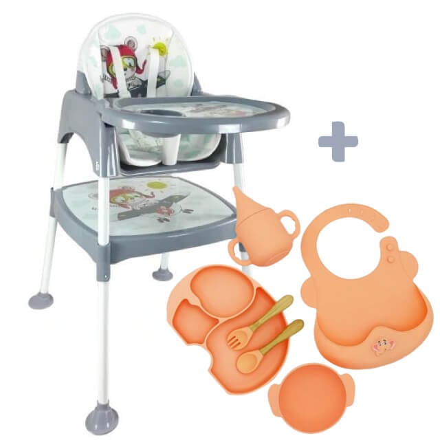 PACHET: Scaun Multifunctional 3 in 1 Aviator + Set Diversificare Premium Elefant Portocaliu