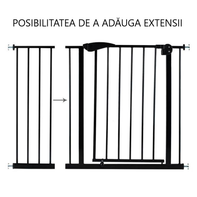 Poarta siguranta caini, pisici, copii, protectie scari si usi, dimensiune ajustabila, Empria, 76-80 cm, siguranta dubla, Negru [18]