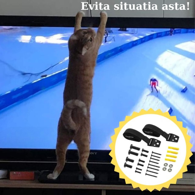 Protectie impotriva daramarii televizorului, ancorare TV, protectie cutremur, chingi din nailon si metal, Empria [3]