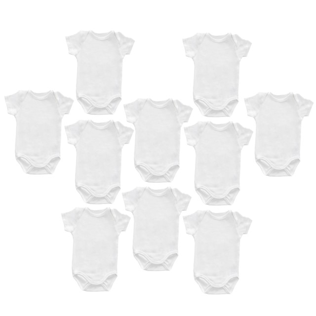 Set 10 body-uri din bumbac albe cu maneca scurta Drool, 0-3 luni [8]