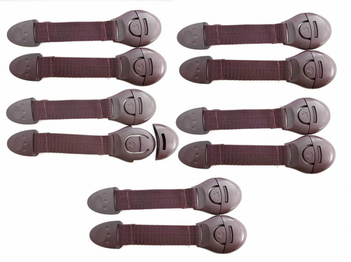 Set 10 sigurante flexibile textile pentru usi si sertare, Empria, 20 cm, Wenge