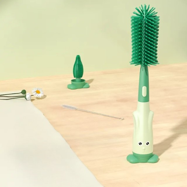Set 3 perii din silicon pentru biberoane, tetine, suzete, paie, bebelusi, din silicon, fara BPA, Empria, Verde [9]