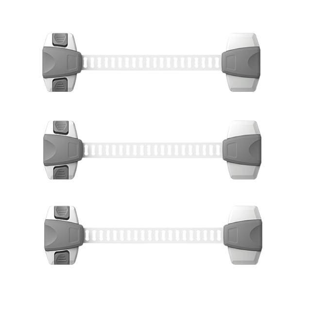 Set 3 sigurante dulap flexibile si ajustabile, cu 2 butoane, 22 x 6 cm, Gri [2]