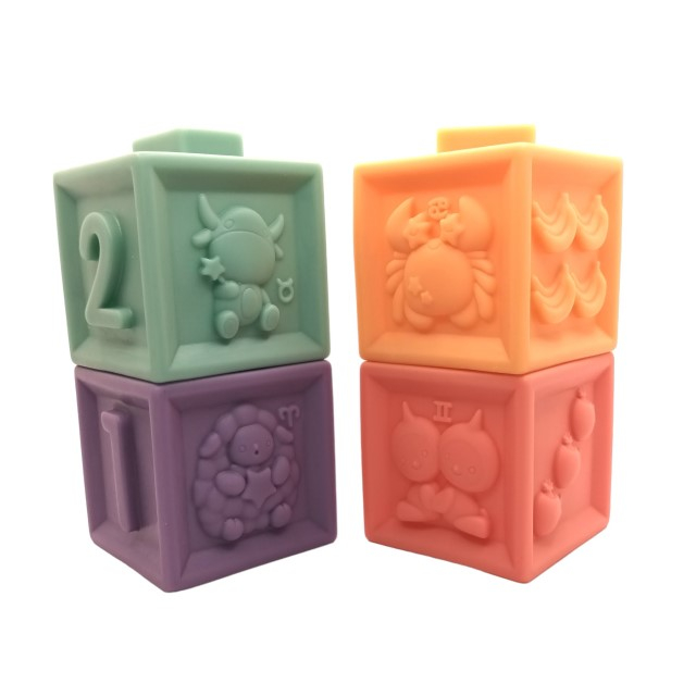 Set 4 cuburi de construit pentru copii, jucarie educationala colorata, Empria, cifre si forme