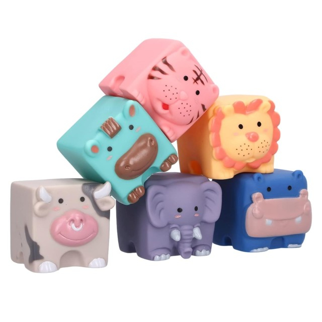 Set 6 cuburi de construit din silicon, jucarie educationala colorata, Empria, animale [10]