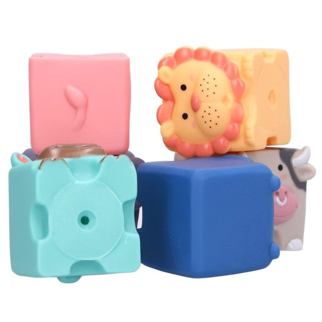 Set 6 cuburi de construit din silicon, jucarie educationala colorata, Empria, animale [11]