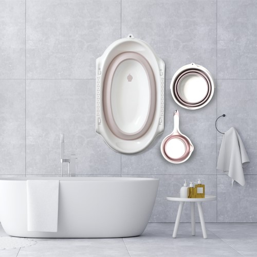 Set de baie cu 5 piese si cadita pliabila Babyjem, Roz [3]