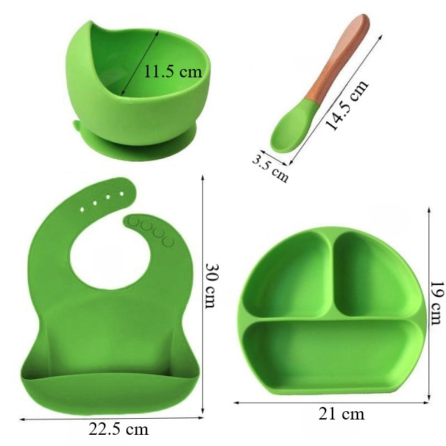 Set diversificare bebelusi, 4 piese, silicon BPA free, Empria, Verde [2]