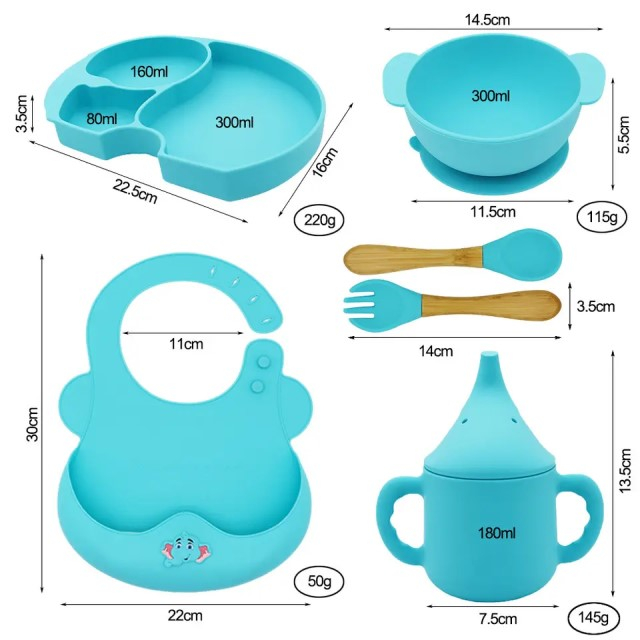 Set diversificare bebelusi Elefant, 6 piese, set hranire silicon fara BPA, Empria, Premium, Diverse culori [8]
