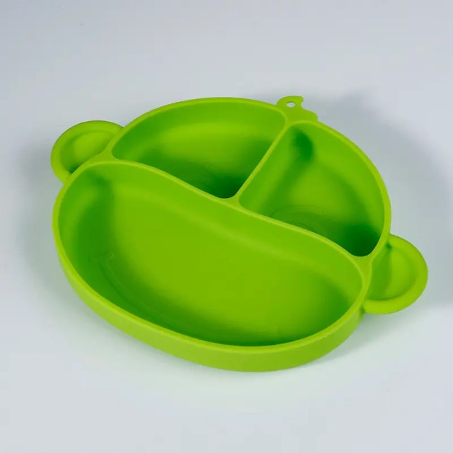 Set hranire bebelusi si copii, stangaci dreptaci sau ambidextri, farfurie silicon si tacamuri metalice, silicon fara alergeni, Empria, Maimutica, Diverse culori [4]