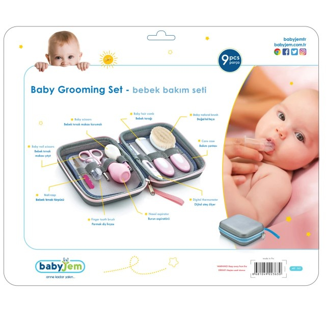 Set ingrijire bebelusi cu 9 piese BabyJem Grooming Set, Roz [4]