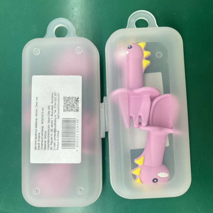 Set mini tacamuri diversificare bebelusi, silicon alimentar, cu cutie depozitare, flexibile, Dino, Empria [5]