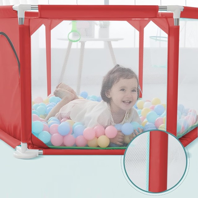 Spatiu de joaca tarc bebe, hexagonal, Empria, Rosu [2]