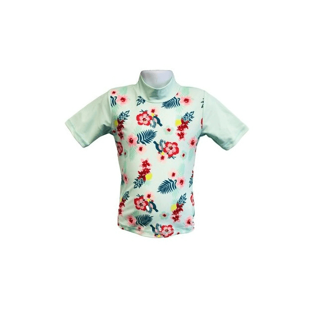 Tricou Copii Maneca Scurta, Anti-Iritatii, Protectie Soare UPF50+, Mint Floral, Marimea 2
