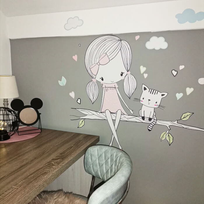 Zana INSPIO pe o ramura cu o pisica roz, 81 x 94 cm [3]