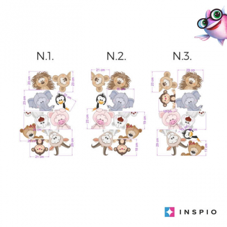 Stickere decorative - Animale DIN CURTE in jurul usii, set 9 buc, de la 14 la 29 cm pe partea dreapta