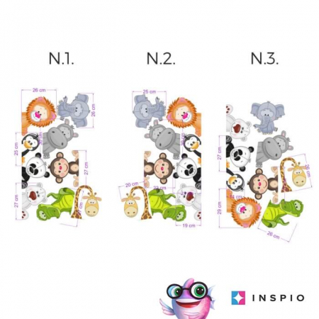 Stickere decorative - Autocolant pentru perete - Animale de la zoo in jurul usii, set 9 buc, de la 14 la 29 cm pe partea dreapta