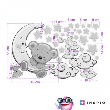 Stickere decorative - Autocolant pentru perete - Ursulet si luna 50 x 60 cm + stele si nori