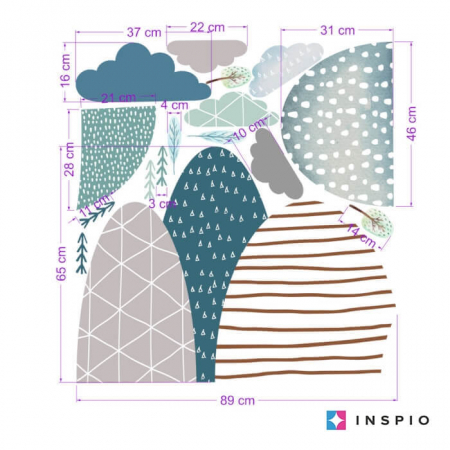 Stickere decorative - Autocolante pentru perete - Dealuri si nori, 100 x 90 cm