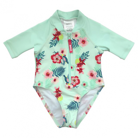 Haine si articole pentru plaja copii si bebelusi - Costume de Baie / Inot pentru bebelusi si copii, Protectie Soare UPF50+, Mint Floral, Diverse marimi