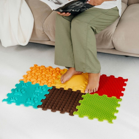 Covorase ortopedice senzoriale - Covoras ortopedic, senzorial, set puzzle, 6 piese cu diferite texturi, Sunshine Garden