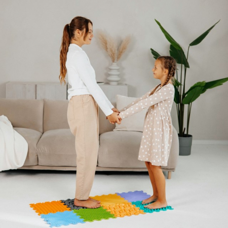 Jucarii copii si jocuri educative - Covoras ortopedic, senzorial, set puzzle, 8 piese cu diferite texturi, Nature Gifts