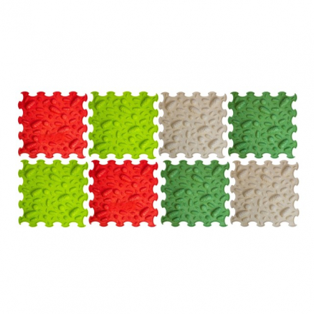 Jucarii copii si jocuri educative - Covoras ortopedic, senzorial, set puzzle, 8 piese, model Pinecones, textura moale, Multicolor