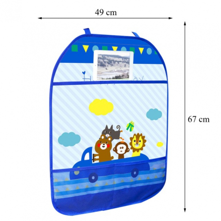 Accesorii auto copii - Husa protectie scaun auto copii, impermeabila, 3 buzunare, Empria, 65x44.5 cm, Bleu