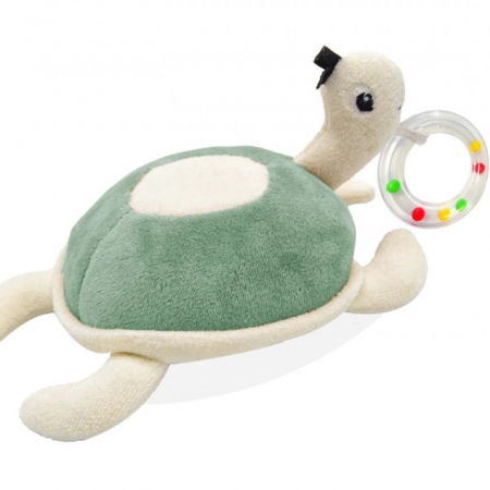 Jucarii bebelusi - Jucarie zornaitoare BabyJem, Broscuta testoasa din plus, +3 luni, Verde