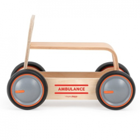 Jucarii copii si jocuri educative - Masinuta ride-on, premergator si carucior de jucarii MamaToyz DriveMe Wood, Ambulanta - Jucarie din lemn 3 in 1