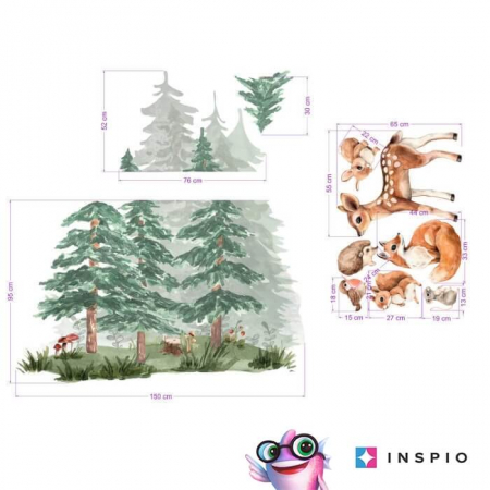 Stickere decorative - Padure Plina de Animale - Stickere pentru Pereti pentru Copii 2,  H 162 x l 213 cm