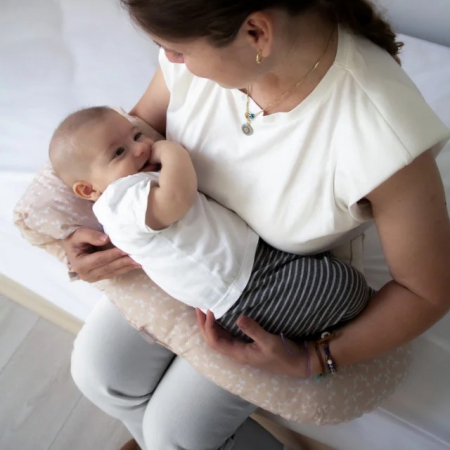 Perne si saltele bebelusi - Perna multifunctionala pentru alaptat si gravide cu suport detasabil pentru cap BabyJem, Somon