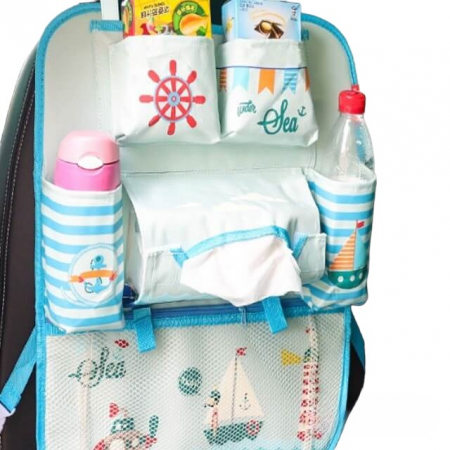 Produse resigilate pentru copii si bebelusi - PRODUS RESIGILAT - Protectie scaun auto, organizator auto copii, 8 buzunare, Empria, 54x43 cm, Bleu