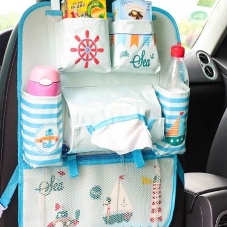 Produse resigilate pentru copii si bebelusi - PRODUS RESIGILAT - Protectie scaun auto, organizator auto copii, 8 buzunare, Empria, 54x43 cm, Bleu