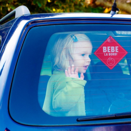 Accesorii auto copii - Semn bebe la bord, sticker cu ventuza, atentionare baby on board, siguranta auto, Empria, Rosu