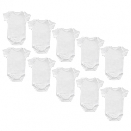 Accesorii bebelusi / nou-nascuti - Set 10 body-uri din bumbac albe cu maneca scurta Drool, 0-3 luni