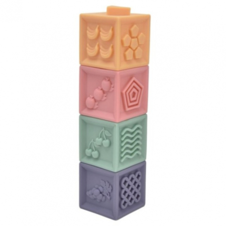 Jucarii bebelusi - Set 4 cuburi de construit pentru copii, jucarie educationala colorata, Empria, cifre si forme