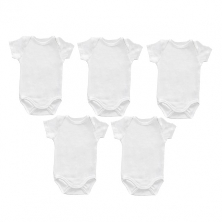 Accesorii bebelusi / nou-nascuti - Set 5 body-uri din bumbac albe cu maneca scurta Drool, 0-3 luni