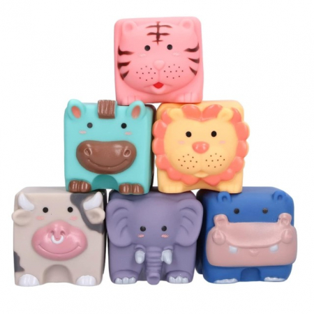 Jucarii bebelusi - Set 6 cuburi de construit din silicon, jucarie educationala colorata, Empria, animale