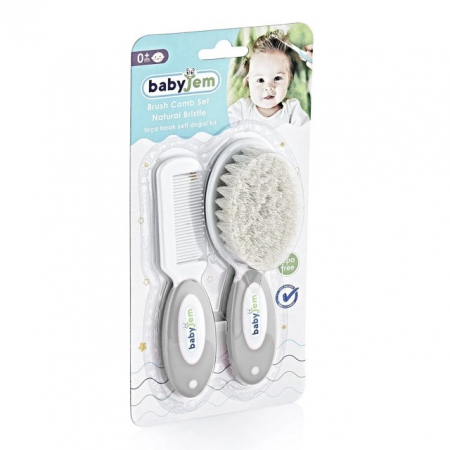 Igiena si ingrijire bebelusi - Set pieptan si perie din peri naturali BabyJem, Diverse culori