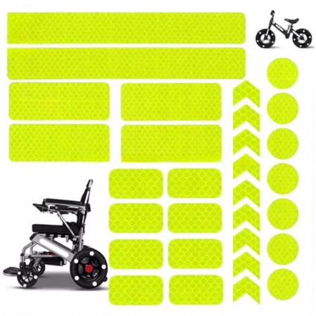 Protectii utile - Set stickere reflectorizante, 42 bucati, fosforescente, siguranta pentru copii si adulti pe bicicleta, trotineta, carucioare, role