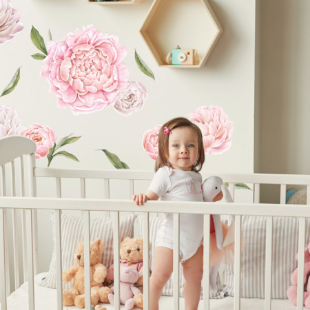 Stickere decorative - Tapet autoadeziv cu bujori roz deschis