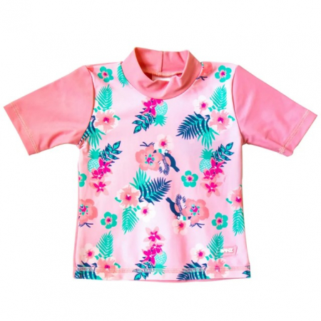 Haine si articole pentru plaja copii si bebelusi - Tricou Protectie UV Copii, Protectie Solara UPF50+, Floral Pink, Diverse marimi